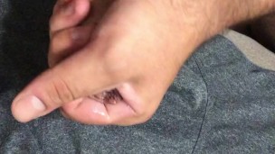Cum a sea of cum, couldn't hold it in, overexcited. Hairy guy cum on his underpants
