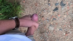 Outdoor cumshot near the watchtower