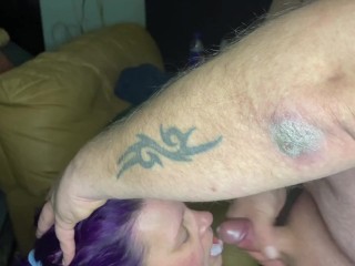 BBW sucking neighbors cock and swallowing