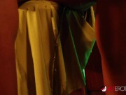 Busty tattooed ebony babe shows off her bush 5/16