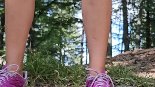 Gapping HAIRY PUSSY ,Panties Off n PISS on Public Hiking Trail