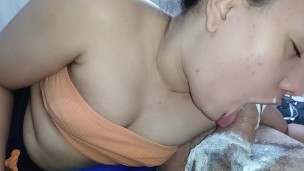 filling her horny little mouth with a hard cock, she fucks deliciously until she eats a lot of cum