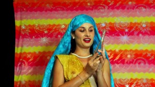 White Muslim shows her body while masturbating at home