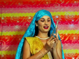 White Muslim shows her body while masturbating at home