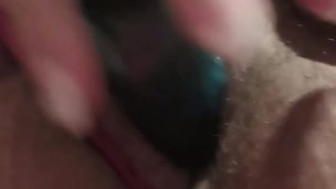 Fucking my pussy with 7inch big dick dildo for husbands friend