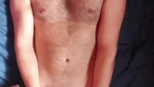 Hairy uncircumcised BF eats own cum!