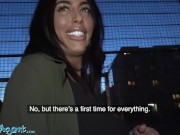 PublicAgent sneaky wank in public over tall big tits British brunette babe leads to creampie sex 8/16