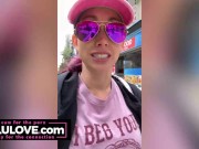 Big boobs babe flashes big tits in mirror, closeup creampie & puckering asshole, behind scenes NYC bday trip - Lelu Love 10/16