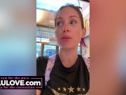 Big boobs babe flashes big tits in mirror, closeup creampie & puckering asshole, behind scenes NYC bday trip - Lelu Love 3/16