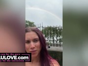 Big boobs babe flashes big tits in mirror, closeup creampie & puckering asshole, behind scenes NYC bday trip - Lelu Love 5/16