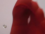 red nylons stomping fetishmegastore 8/16