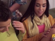 Fake Hostel Girls In Heat - two Teen brunettes in threesome scene 4/16