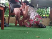 Horny woman sucks big cock under the table 10/16