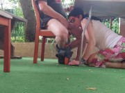 Horny woman sucks big cock under the table 3/16