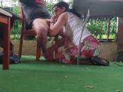 Horny woman sucks big cock under the table 9/16