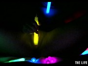 Watch this hot blonde plunge glowsticks in her pussy and ass 13/16