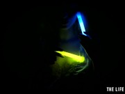 Watch this hot blonde plunge glowsticks in her pussy and ass 2/16