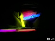 Watch this hot blonde plunge glowsticks in her pussy and ass 3/16