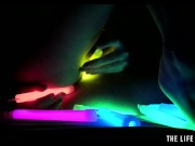 Watch this hot blonde plunge glowsticks in her pussy and ass 8/16