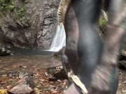 Tattooed and Pierced Woman gets Facefuck and gives Hardcore Blowjob at Outdoor Waterfall 15/16