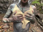 Tattooed and Pierced Woman gets Facefuck and gives Hardcore Blowjob at Outdoor Waterfall 4/16