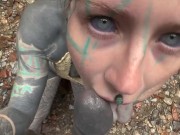 Tattooed and Pierced Woman gets Facefuck and gives Hardcore Blowjob at Outdoor Waterfall 6/16
