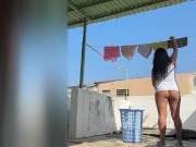 I spy on my busty neighbor while she hangs the clothes 3/16