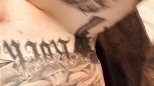 skinny whole body tattoo botton plays with self