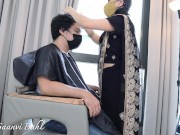 Barber Girl while hair cutting extremely Horny for her Client 1/16