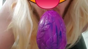 Sucking Huge egg buttplug after it my greedy slut hole beg for more