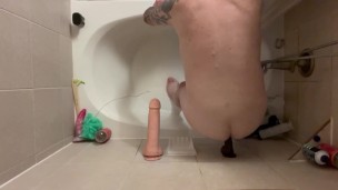Anal solo Stretching in the shower