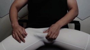 Asian Hunk Rotate Cock 10 Times Edging in His White Tights