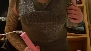 Sissy sits on dildo and cums using vibrator