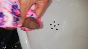 desperate pissing in public bathroom, pantyhose masturbation, they almost caught me close-up