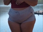Sexy  wife flashing my big ass and tits to guys fishing on the lake pov