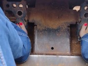 Pedal pumping a bobcat tractor with shoes then socks then barefooted 10/16