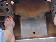 Pedal pumping a bobcat tractor with shoes then socks then barefooted 13/16