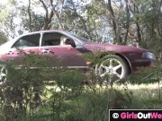 Petite amateur girl gets licked and fucked by her boyfriend outdoors 7/16