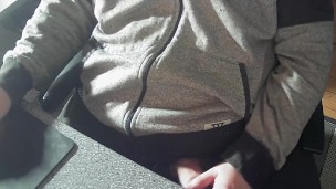 Bear body in sweat pants cock out getting hard teasing penis head