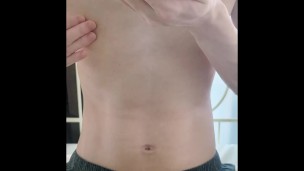 Perverted nipple masturbation using his own saliva as a substitute for lotion