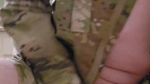 Soldier CUMS first time riding dildo!