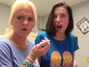 Fake Hostel Italian girl with lovely natural tits and slim squirting Russian brunette who loves to fuck end up in threesome 2/16