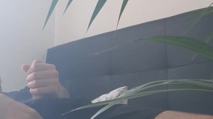 sporty guy jerks off in his room and cums on nike sportswear, shows feet