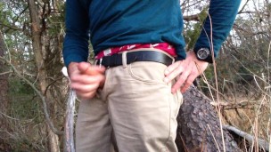 Public jerking off near the hiking trail, sagging in my AE boxers, verbal masturbation and cumming