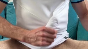 Hung Engalnd football fan playing with his dick before the match