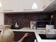Horny Hottest Blonde Petite Slut in the Kitchen wears no underwear and shows her tight pussy and round sexy ass 8/16