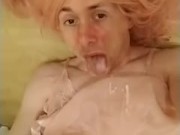Sissy Alicia cums on face and eats her cum 10/16