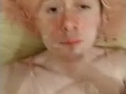 Sissy Alicia cums on face and eats her cum 16/16