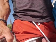 Sexy guy walking on public street showing his cock - Risky cumshot - Caught