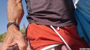 Sexy guy walking on public street showing his cock - Risky cumshot - Caught